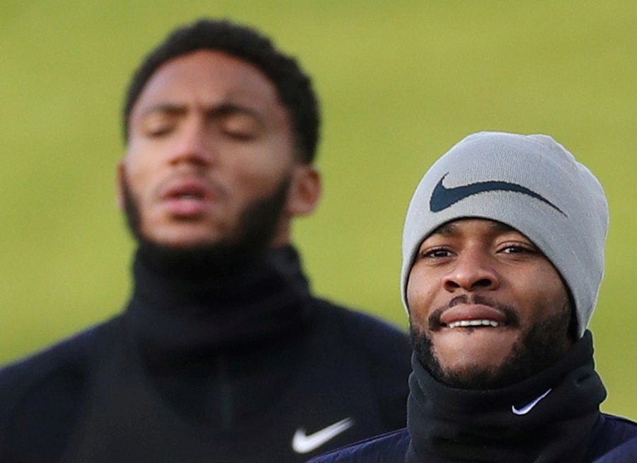 Soccer Football - Euro 2020 Qualifier - England Training - St. George's Park, Burton upon Trent, Britain - November 13, 2019 England's Raheem Sterling and Joe Gomez during training Action Images via Reuters/Carl Recine TPX IMAGES OF THE DAY