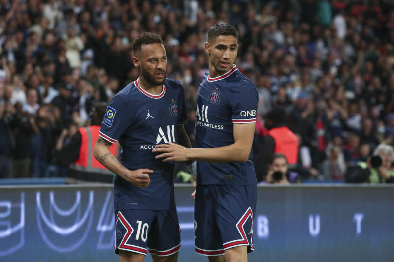 Neymar (PSG) - Achraf Hakimi (PSG) FOOTBALL : Paris St Germain Vs Troyes - Ligue 1 - 08/05/2022 MichaelBaucher/Panorami