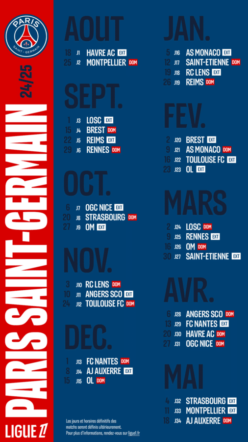 PSG calendrier Ligue 1 2024/25, la saison commencera au Havre, l’OM fin octobre