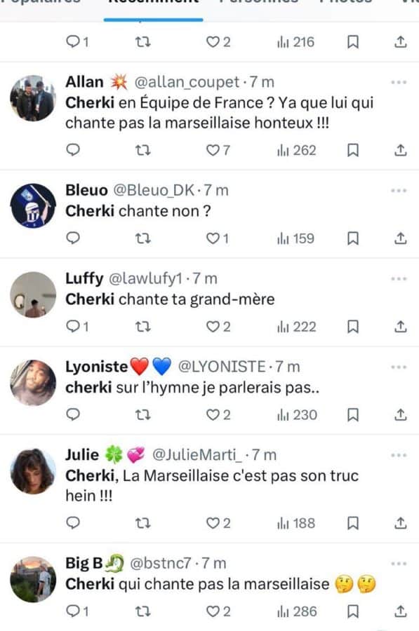 Reaction Rayan Cherki qui ne chante pas la Marseillaise